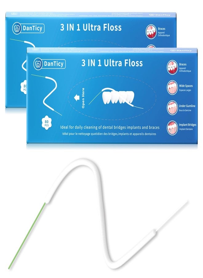 DanTicy Dental Floss for Braces, Pre-Cut Strands, 3 in 1, Floss Threader, Spongy Floss, Regular Floss, 160 Count (2 Pack) - Image 1